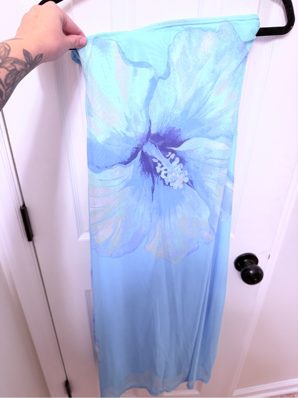 Strapless Light Blue Floral Maxi Dress - Women's Strapless Dress